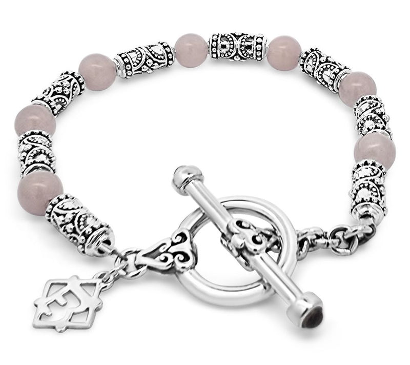 Elyse Ryan Sterling Silver Rose Quartz Bali Station Bracelet — View 2