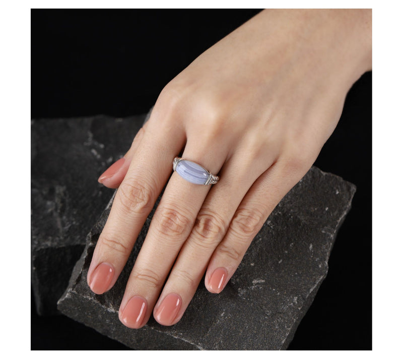 Tiffany Kay Studio Sterling Blue Lace Agate Herringbone Ring — View 4