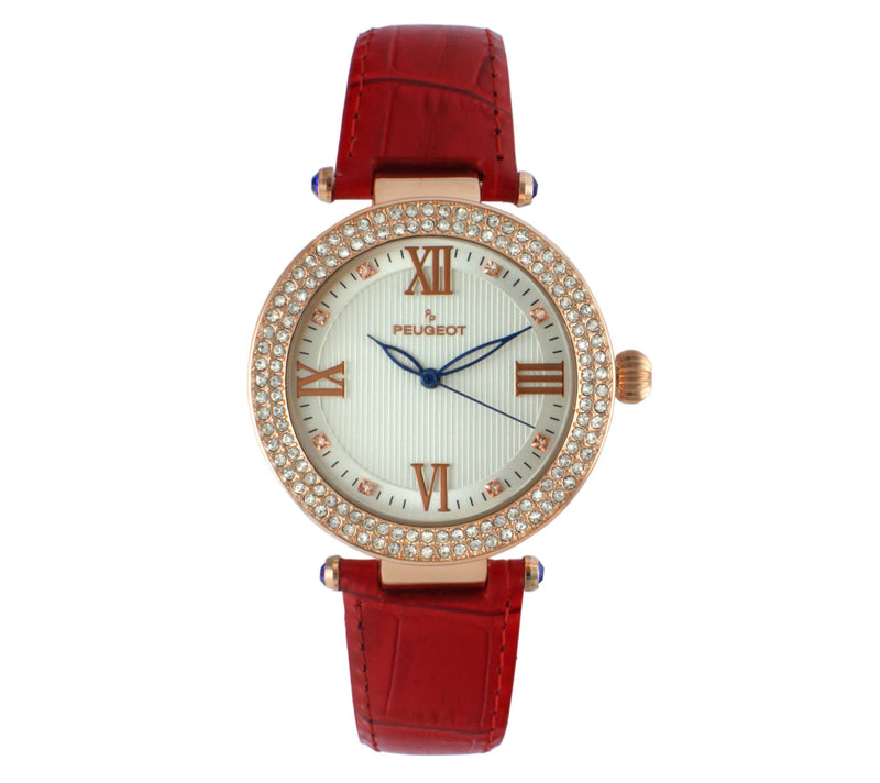 Peugeot Women's Crystal Bezel Red Leather Str ap Watch — Main view