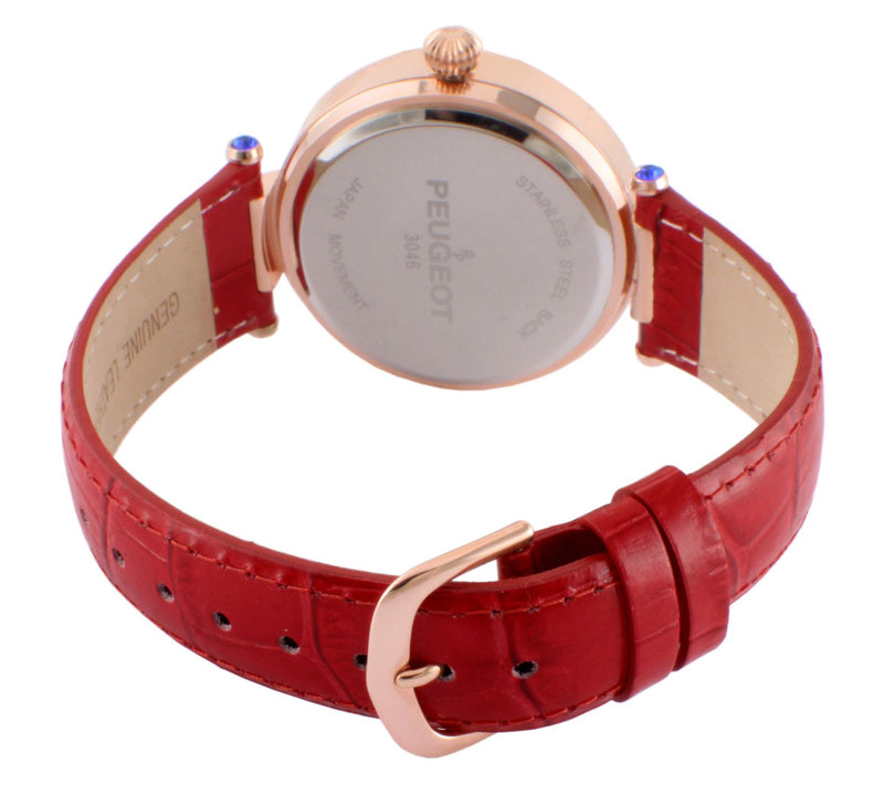 Peugeot Women's Crystal Bezel Red Leather Str ap Watch — View 3