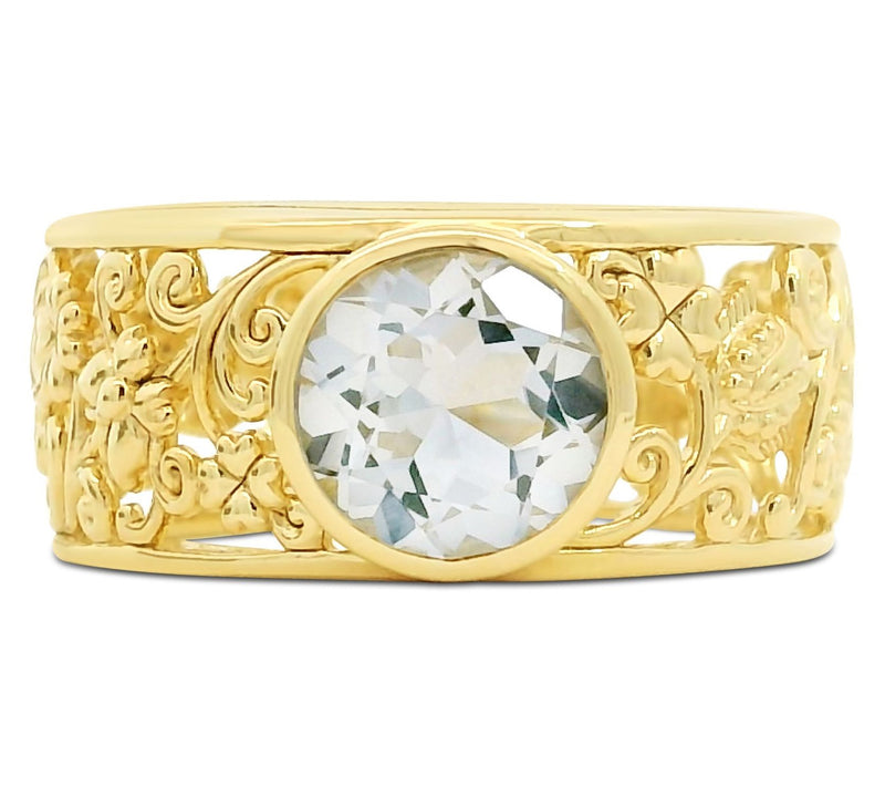 Goddaughters 14K Gold Clad White Topaz GoddessScroll Ring — View 12