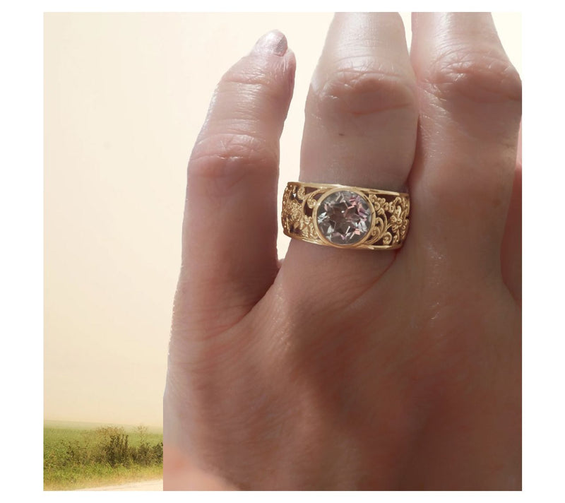Goddaughters 14K Gold Clad White Topaz GoddessScroll Ring — View 6