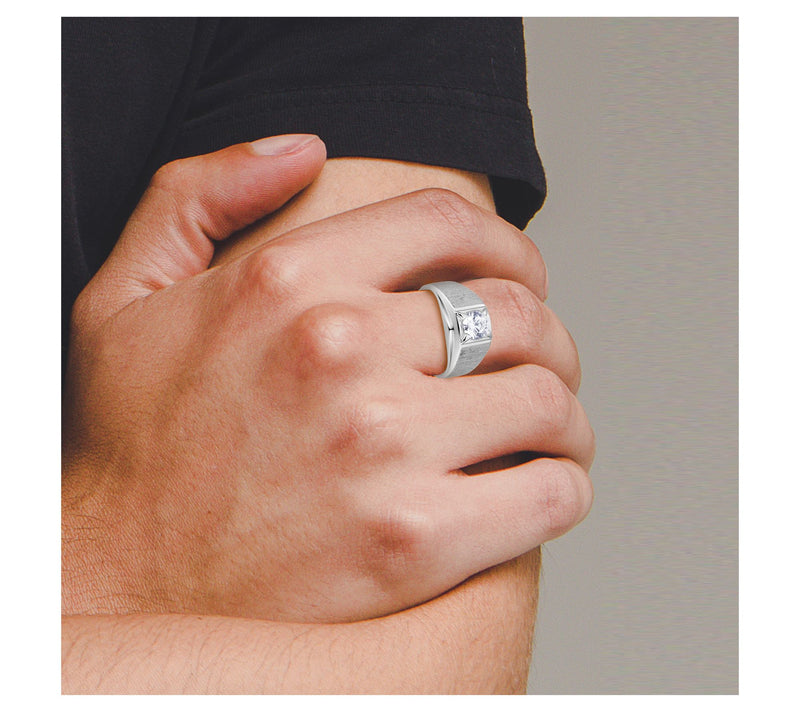 Diamonique Men's 1.70 cttw Solitaire Band Ring,Sterling — View 5