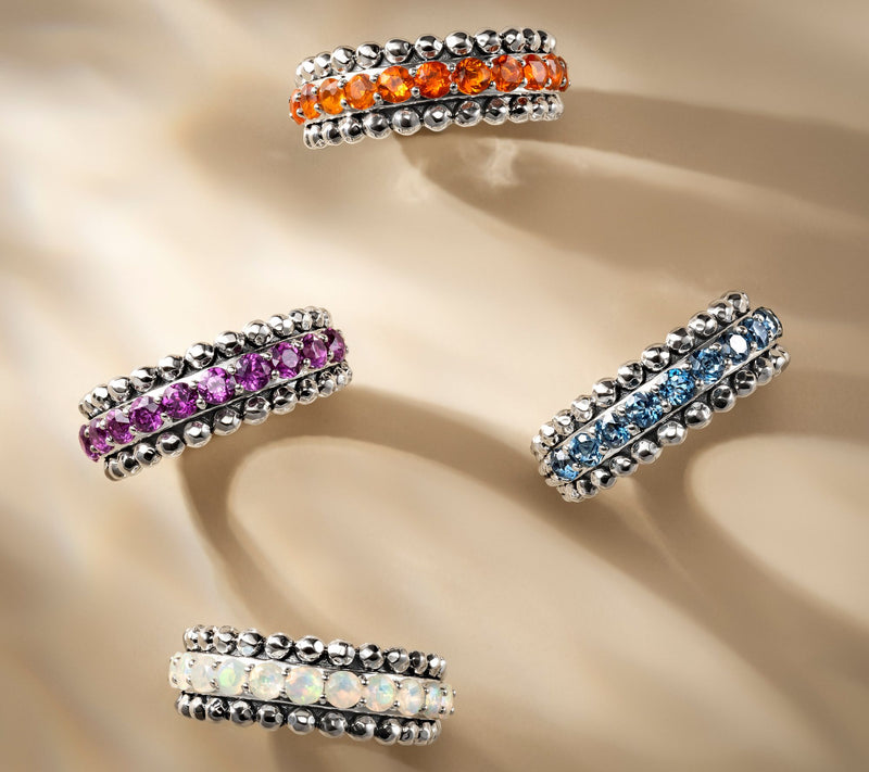 JAI Sterling Silver Exotic Gemstone Basketweave Band Ring — View 13