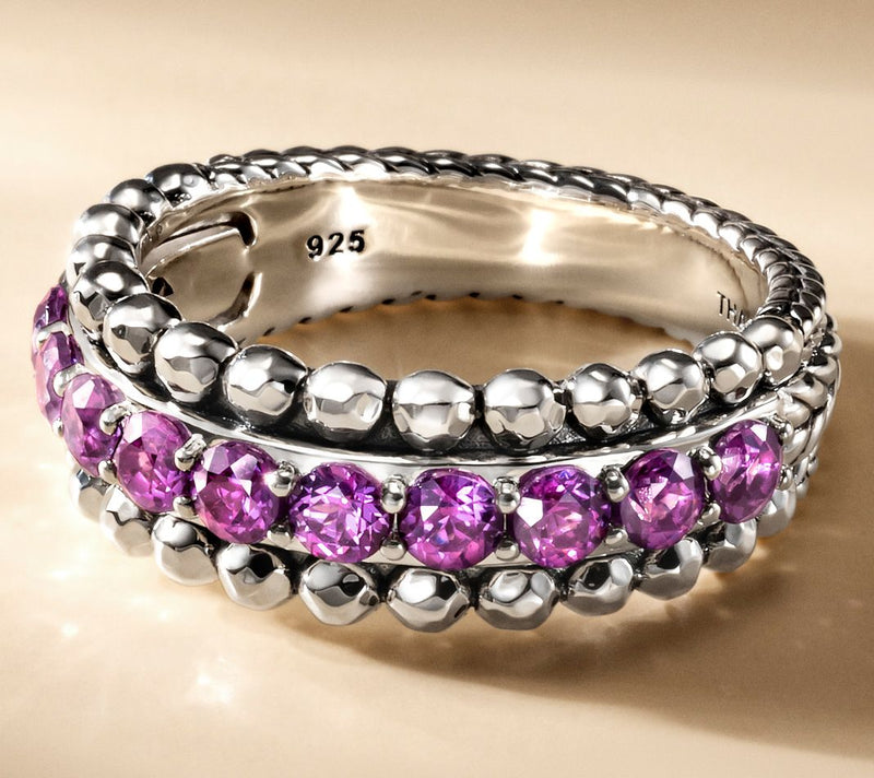 JAI Sterling Silver Exotic Gemstone Basketweave Band Ring — View 12