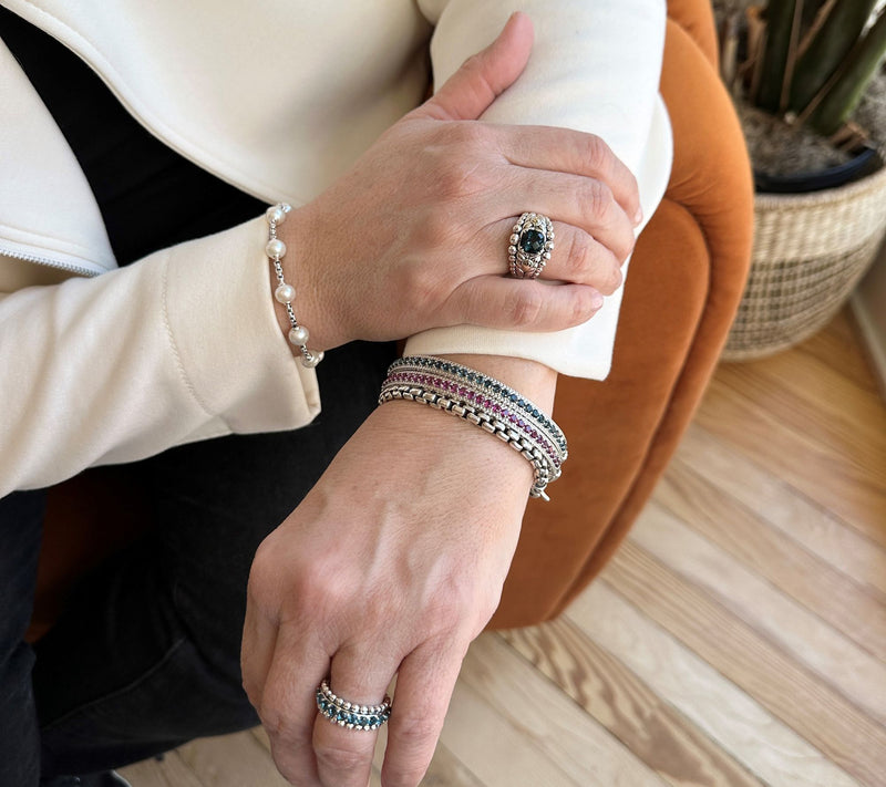 JAI Sterling Silver Exotic Gemstone Basketweave Band Ring — View 15