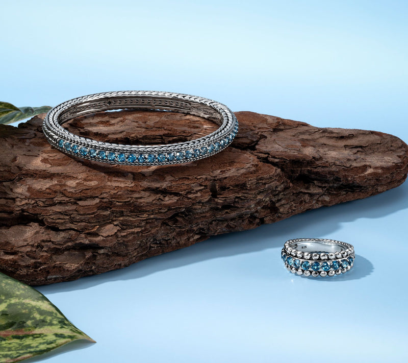 JAI Sterling Silver Exotic Gemstone Basketweave Band Ring — View 11