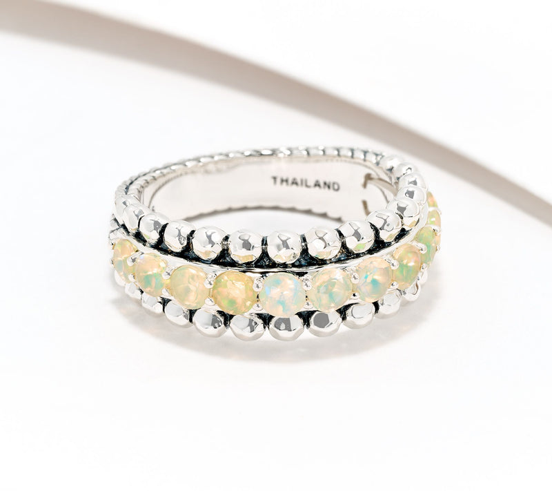 JAI Sterling Silver Exotic Gemstone Basketweave Band Ring — Main view