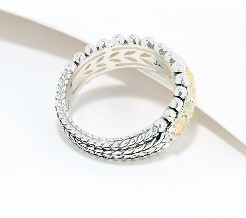JAI Sterling Silver Exotic Gemstone Basketweave Band Ring — View 10