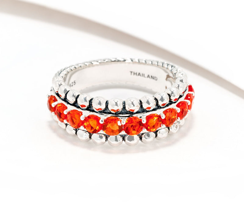 JAI Sterling Silver Exotic Gemstone Basketweave Band Ring — View 5