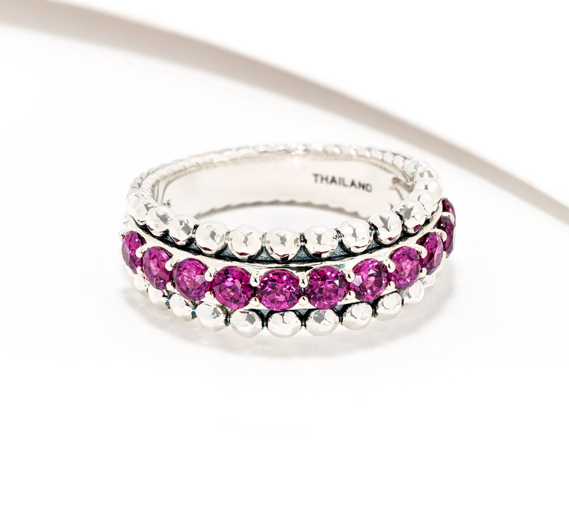 JAI Sterling Silver Exotic Gemstone Basketweave Band Ring — View 9