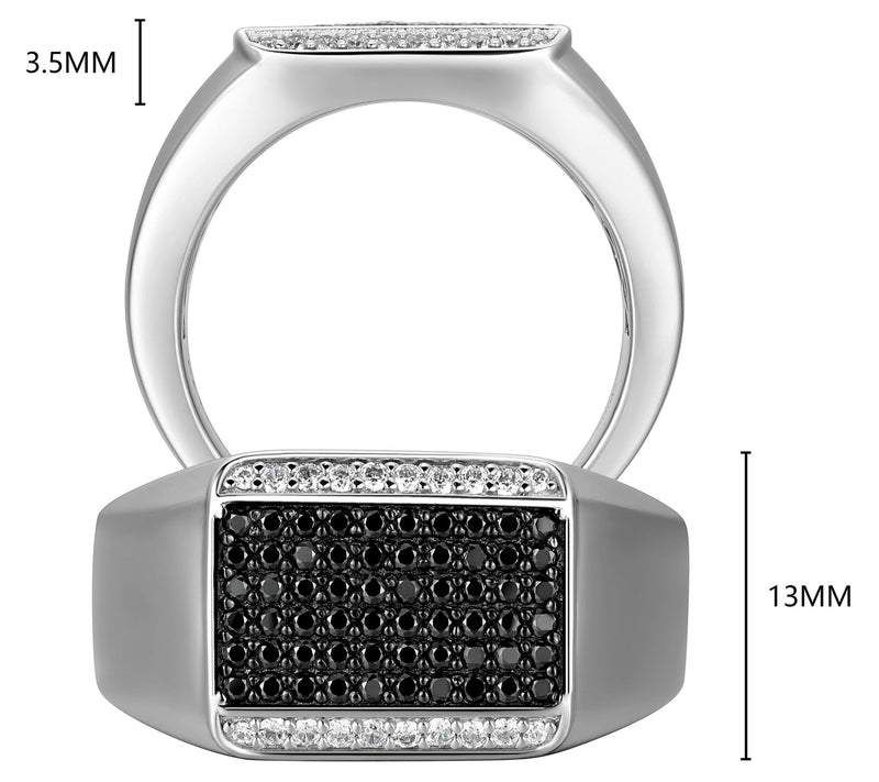 Diamonique Men's Black & White Stone Ring, Sterling Silver — View 6