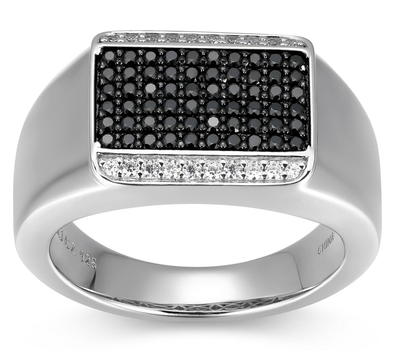 Diamonique Men's Black & White Stone Ring, Sterling Silver — Main view