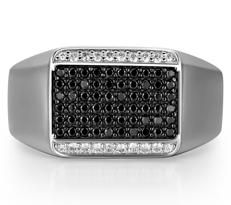 Diamonique Men's Black & White Stone Ring, Sterling Silver — View 2