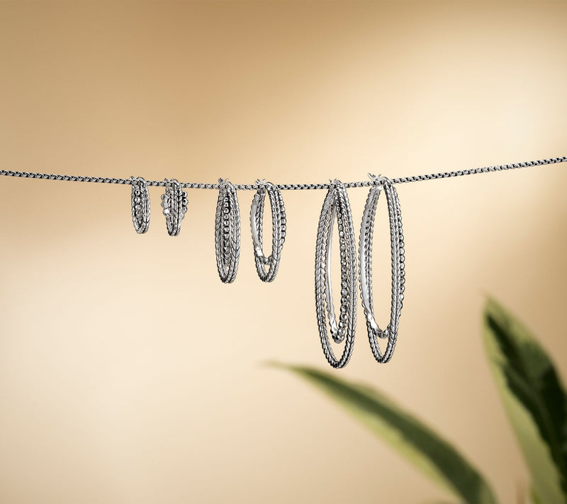 JAI Sterling Silver Hammered Bead & Basketweave 2" Hoops — View 4