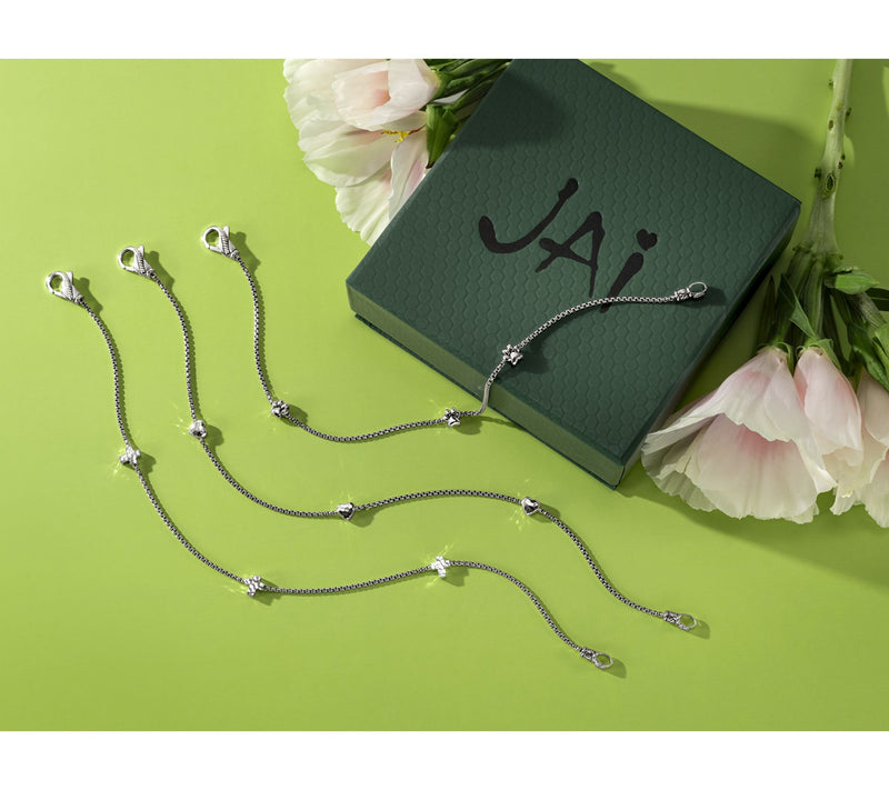 JAI Sterling Silver Baby Box Chain Symbols of Love Anklet, 5.8g — View 5