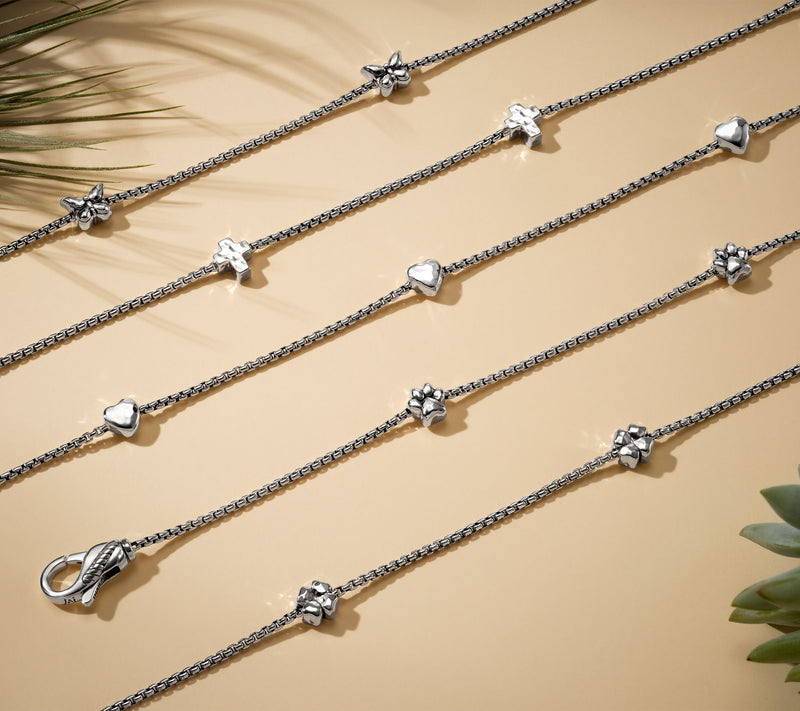 JAI Sterling Silver Baby Box Chain Symbols of Love Anklet, 5.8g — View 6