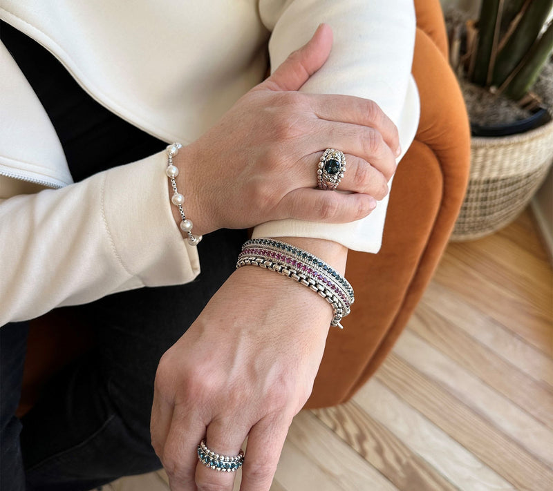 JAI Sterling Silver & 14K Lotus Hammered Bead Gemstone Ring — View 6