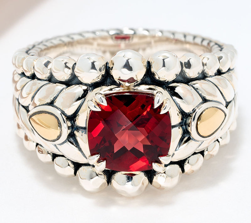 JAI Sterling Silver & 14K Lotus Hammered Bead Gemstone Ring — View 12