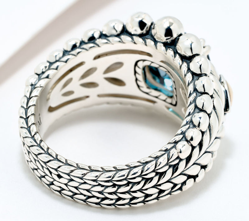 JAI Sterling Silver & 14K Lotus Hammered Bead Gemstone Ring — View 2