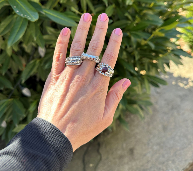 JAI Sterling Silver & 14K Lotus Hammered Bead Gemstone Ring — View 8