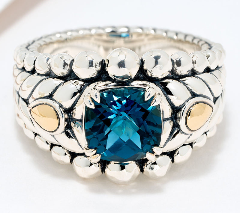 JAI Sterling Silver & 14K Lotus Hammered Bead Gemstone Ring — Main view