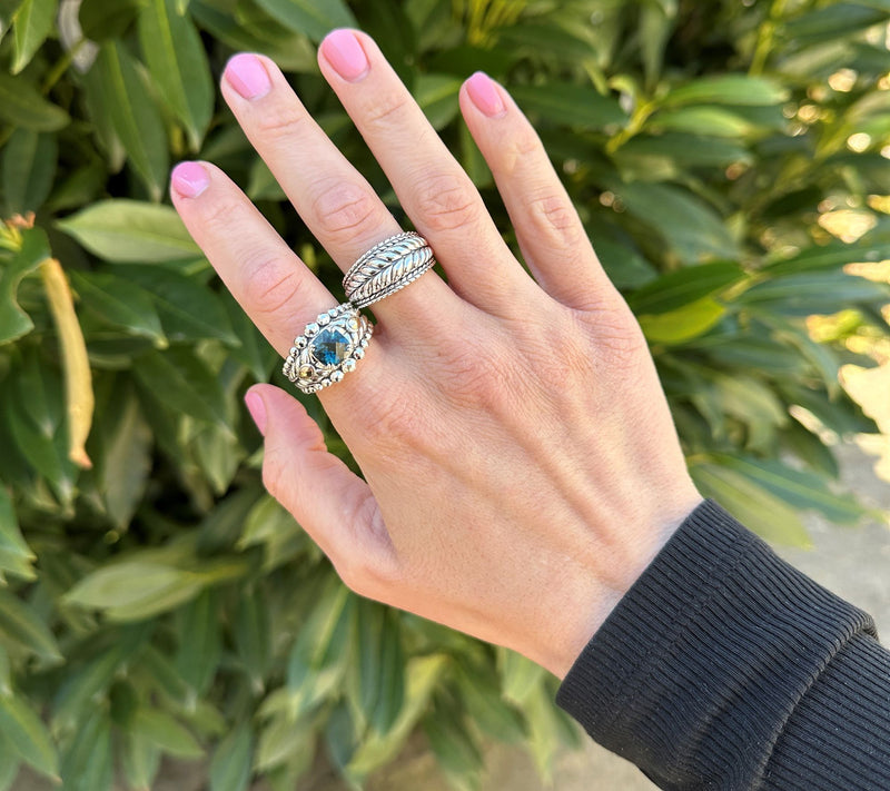 JAI Sterling Silver & 14K Lotus Hammered Bead Gemstone Ring — View 3