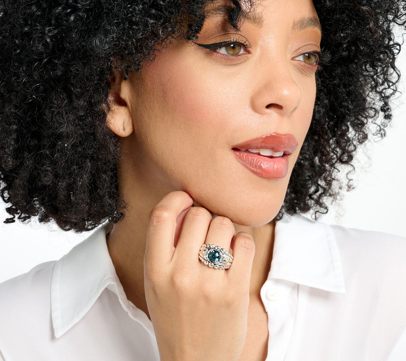 JAI Sterling Silver & 14K Lotus Hammered Bead Gemstone Ring — View 7