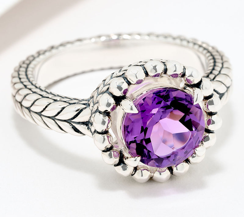 JAI Sterling Silver Hammered Shimmer Bead Gemstone Ring — Main view