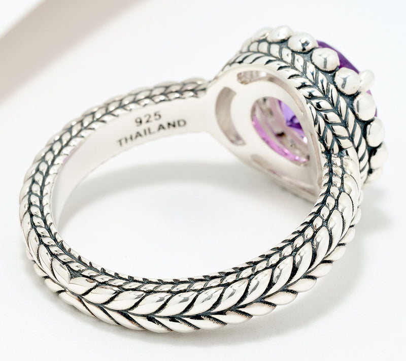 JAI Sterling Silver Hammered Shimmer Bead Gemstone Ring — View 2