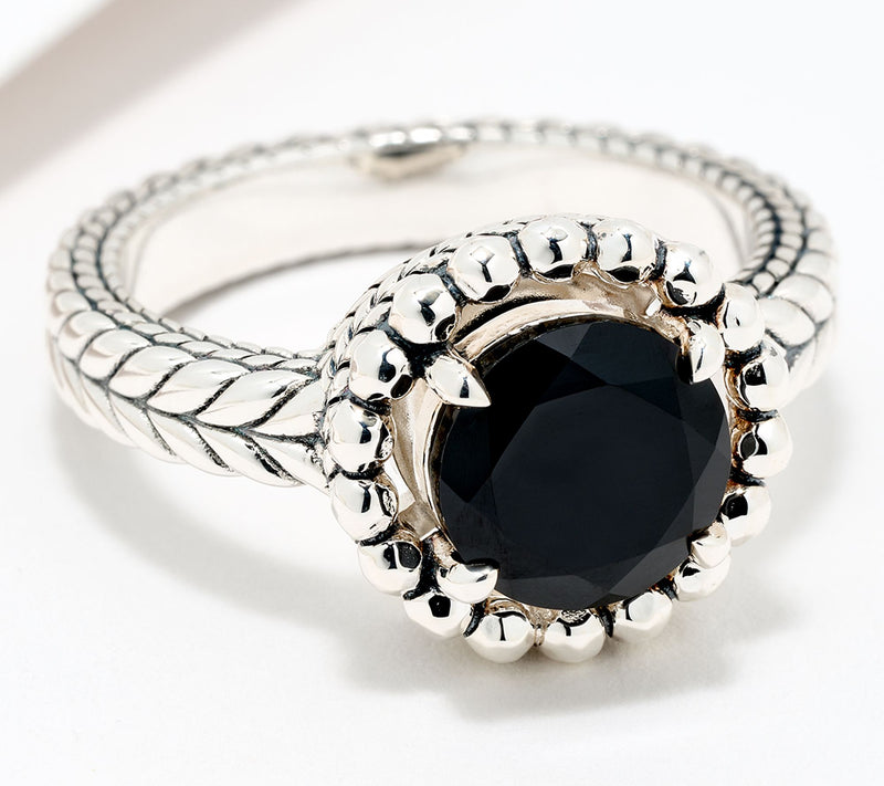JAI Sterling Silver Hammered Shimmer Bead Gemstone Ring — View 15