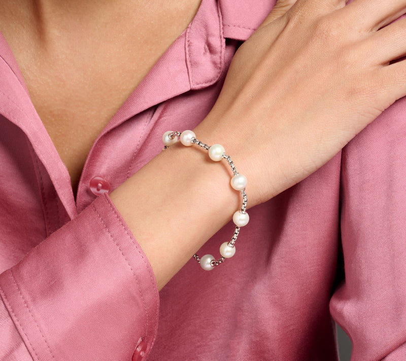 JAI Sterling Silver Cultured Pearl 2.7mm Box Chain Bracelet — View 7