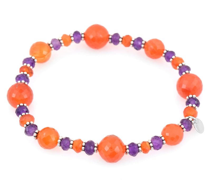 Sterling Silver Amethyst & Carnelian Bead Stretch Bracelet — View 2