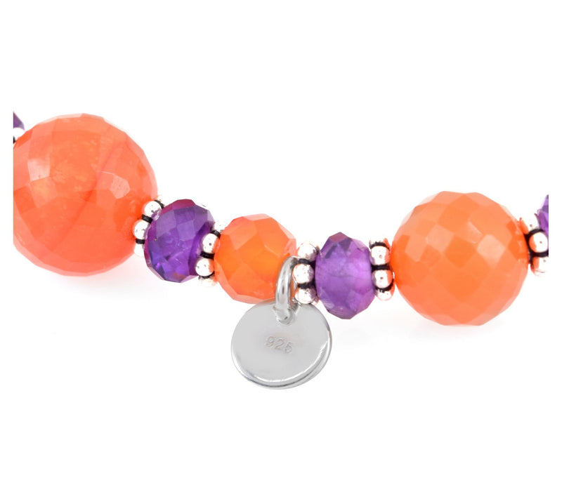 Sterling Silver Amethyst & Carnelian Bead Stretch Bracelet — View 4