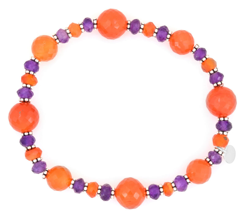 Sterling Silver Amethyst & Carnelian Bead Stretch Bracelet — Main view