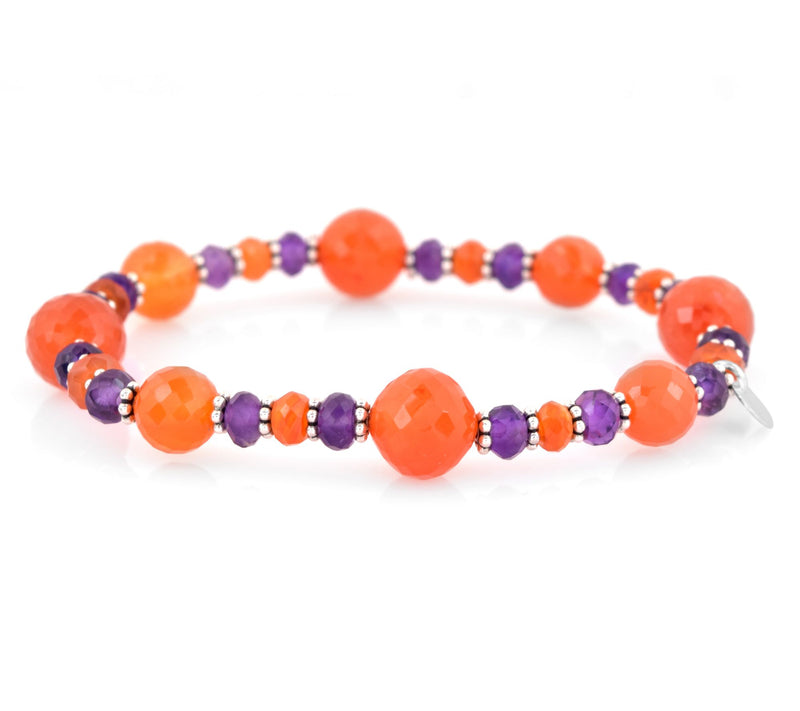 Sterling Silver Amethyst & Carnelian Bead Stretch Bracelet — View 3