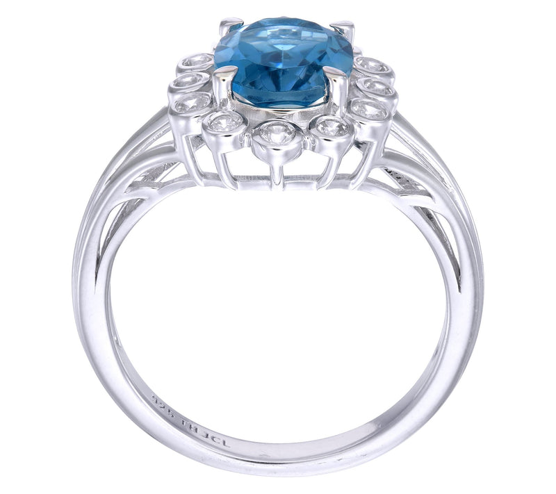 Affinity Gems London Blue Topaz & White ZirconRing, Sterling — View 2