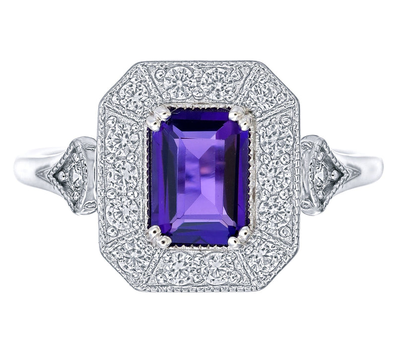 Affinity Gems Emerald Cut Center w/ Halo Ring,Sterling Silver — View 5