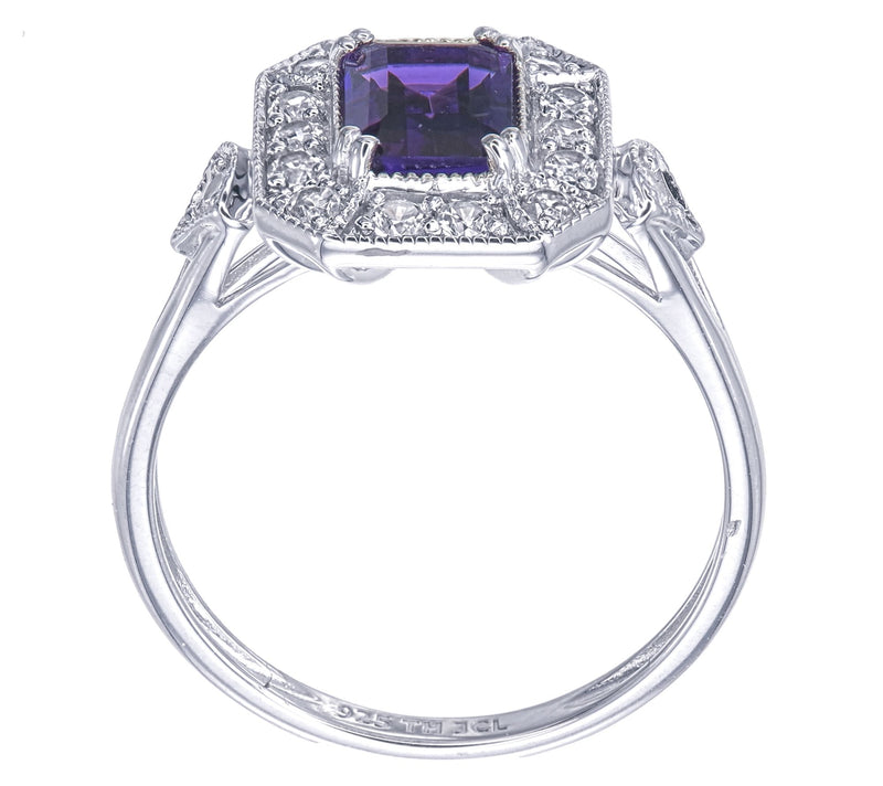 Affinity Gems Emerald Cut Center w/ Halo Ring,Sterling Silver — View 8