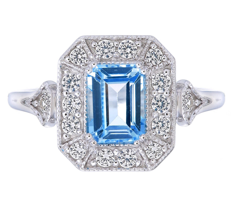 Affinity Gems Emerald Cut Center w/ Halo Ring,Sterling Silver — View 7