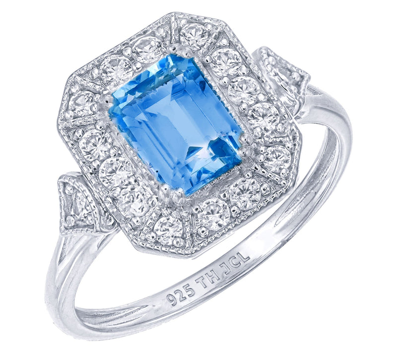Affinity Gems Emerald Cut Center w/ Halo Ring,Sterling Silver — View 11