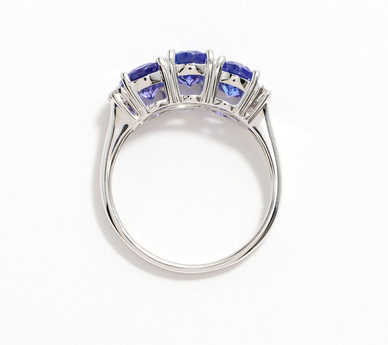 Pure Tanzanite by Jeff Moseley 3-Stone 3 cttw Ring with Diamonds, 18K W — View 3