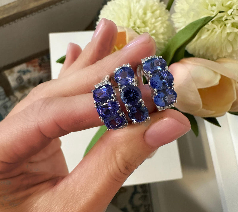 Pure Tanzanite by Jeff Moseley 3-Stone 3 cttw Ring with Diamonds, 18K W — View 5