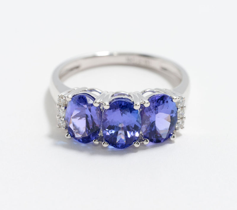 Pure Tanzanite by Jeff Moseley 3-Stone 3 cttw Ring with Diamonds, 18K W — Main view