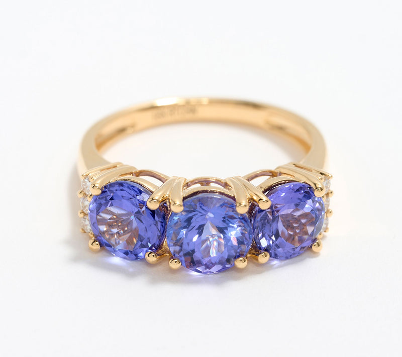 Pure Tanzanite by Jeff Moseley 3-Stone 3 cttw Ring with Diamonds, 18K Y — Main view