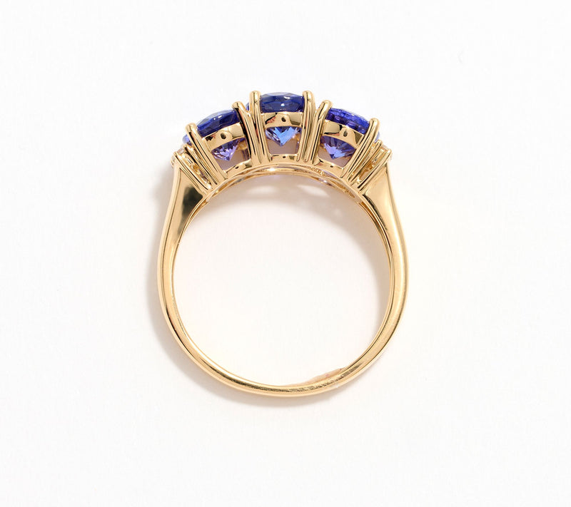 Pure Tanzanite by Jeff Moseley 3-Stone 3 cttw Ring with Diamonds, 18K Y — View 3