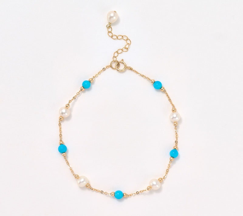 Effy Turquoise & Freshwater Pearl Bracelet, 14K Yellow Gold — Main view
