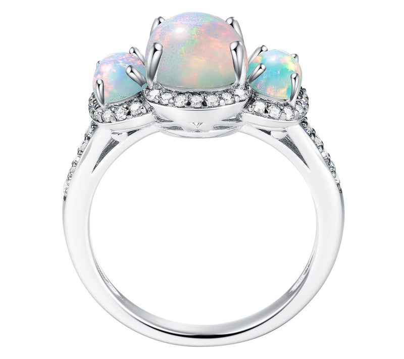 Affinity Gems Opal & White Zircon Ring, Sterling Silver — View 2