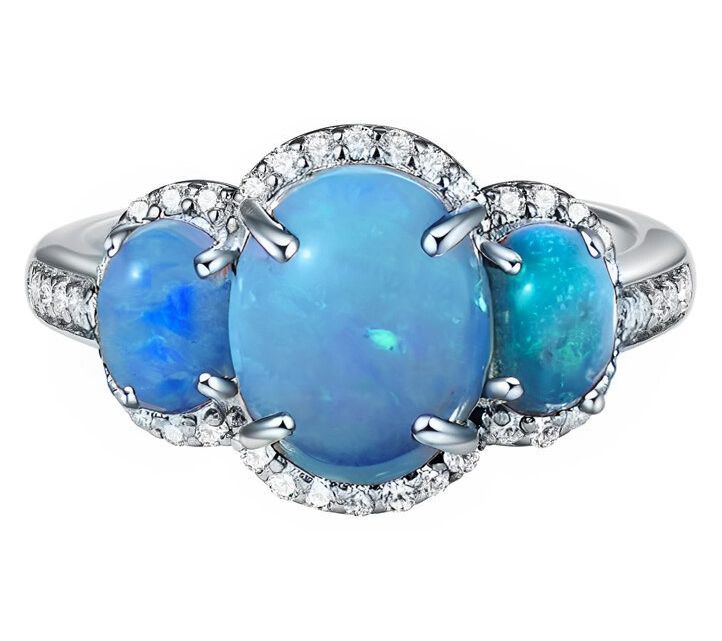 Affinity Gems Opal & White Zircon Ring, Sterling Silver — View 6