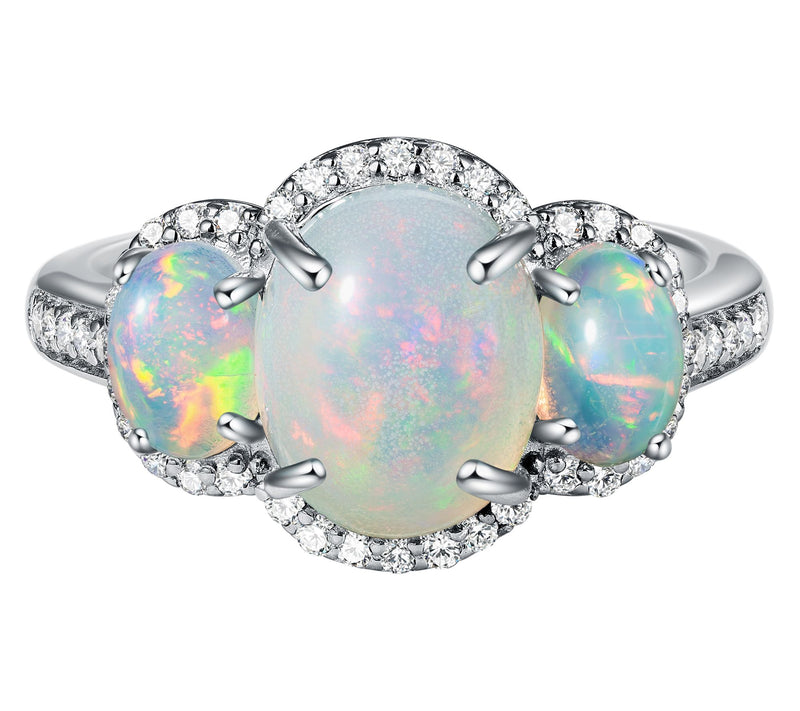 Affinity Gems Opal & White Zircon Ring, Sterling Silver — View 13